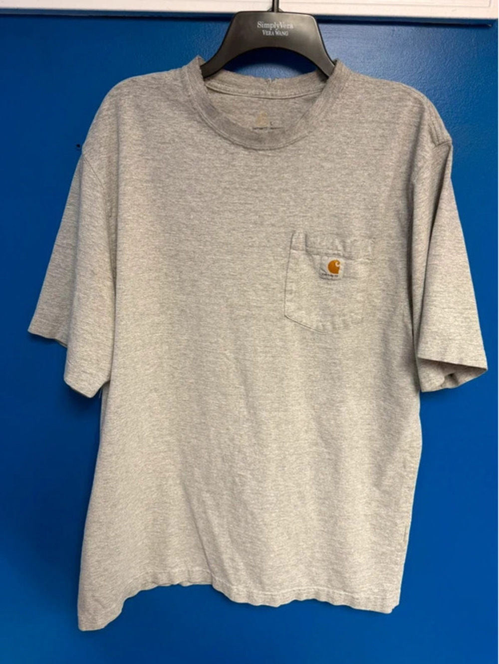 Carhartt Heather Grey Workwear Pocket T-Shirt Size Large - Distressed Collar